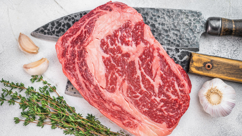 A ribeye with the ribeye cap attached.