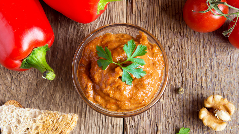 Roasted salsa with nuts and fresh cilantro