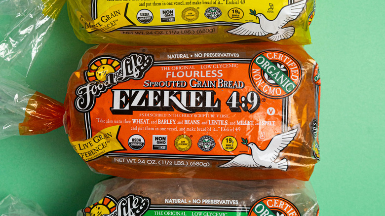 Packed loaf of Ezekiel 4.9 sprouted whole grain bread