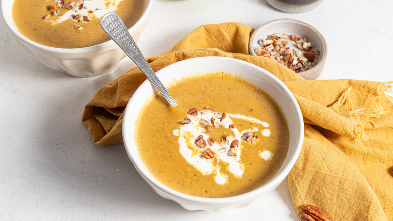 carrot apple pecan soup bowl