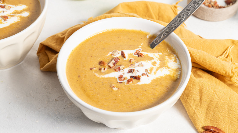 carrot apple soup in bowl