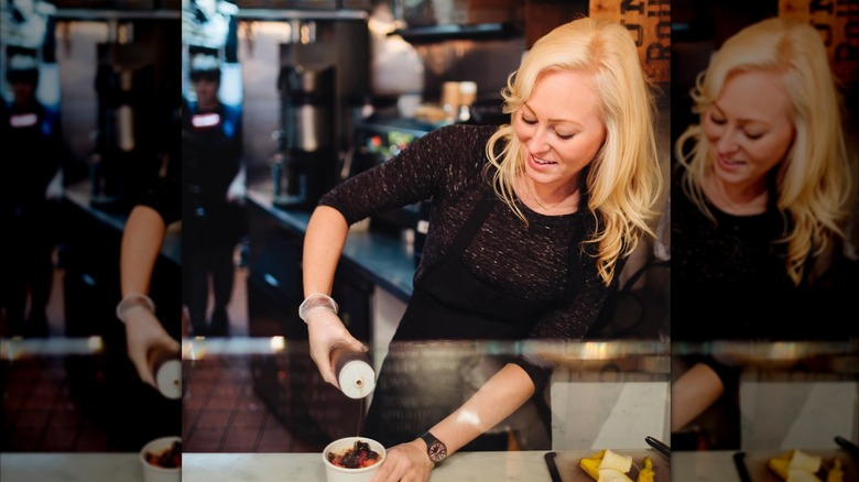 OatMeals founder Sam Stephens works in her shop