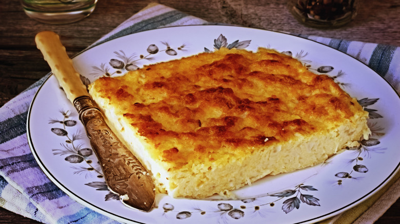 Corn pudding casserole on plate