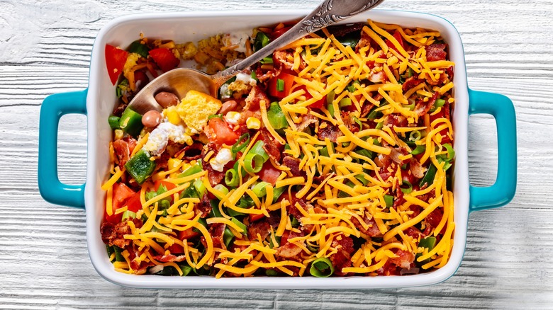 Cornbread salad in a casserole dish