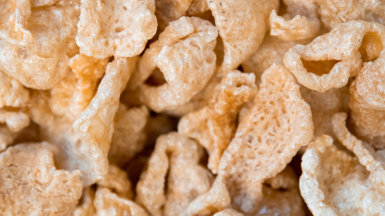 Close up of fried pork skins