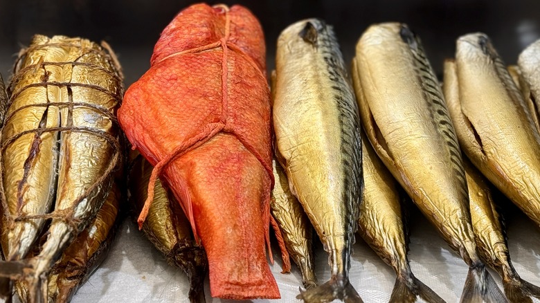 A selection of smoked fish varieties