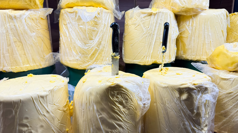 Large butter blocks on display