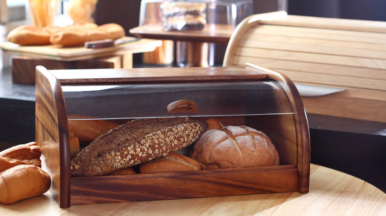 Wood bread box with clear panel