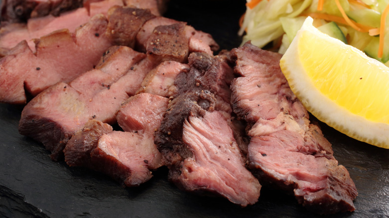 Slices of beef tongue