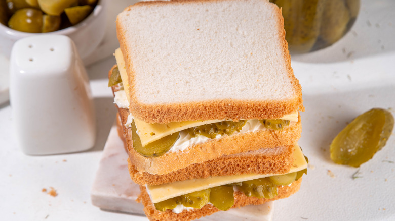 Cream cheese and pickle sandwich.