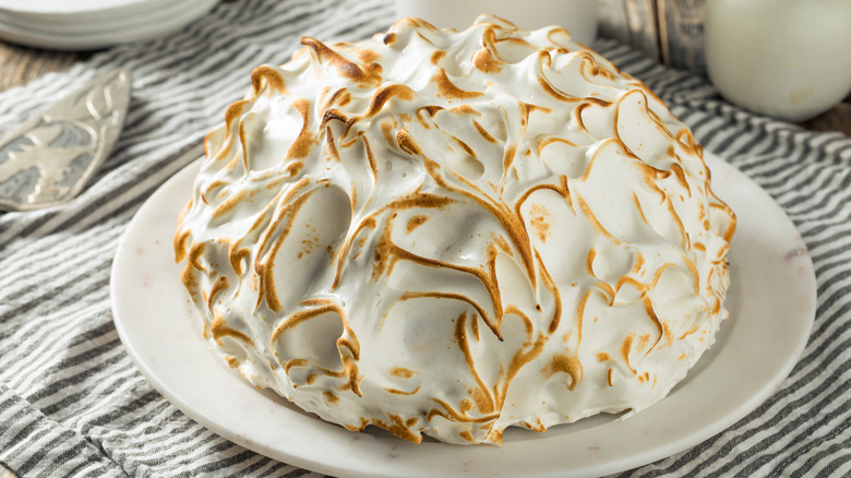 Baked Alaska dessert on a table top