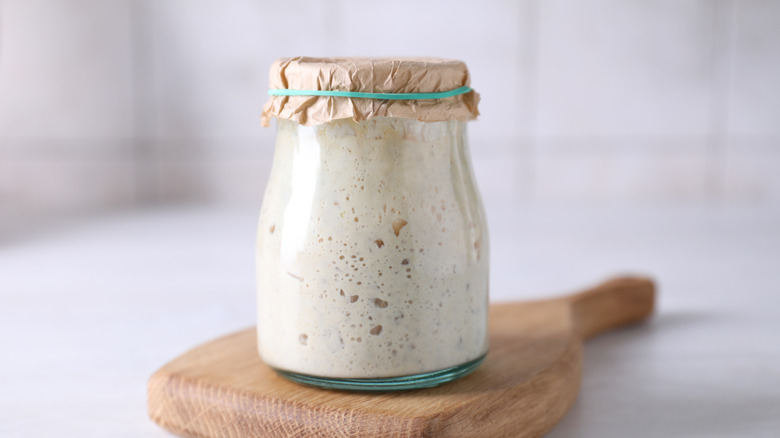 Sourdough starter in a jar.