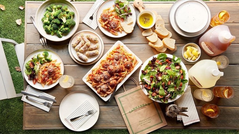 Carrabba's food on a table outside.