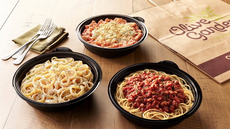 Olive Garden pastas and bag.