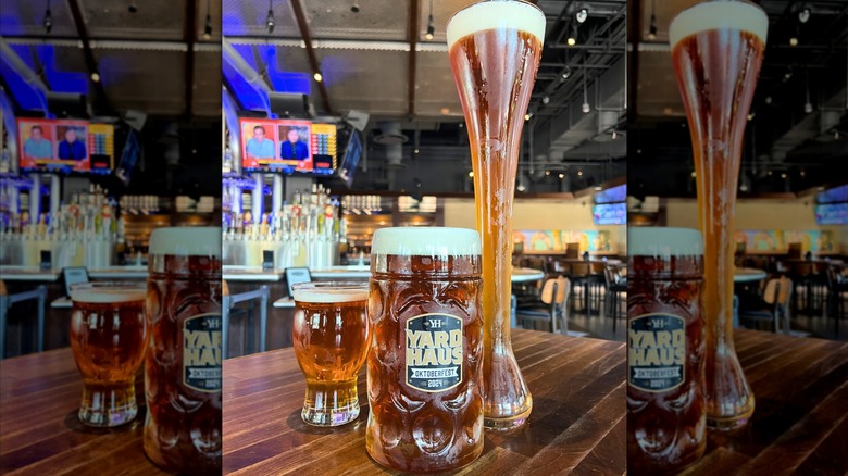 Pumpkin beers served in various glasses at Yard House.