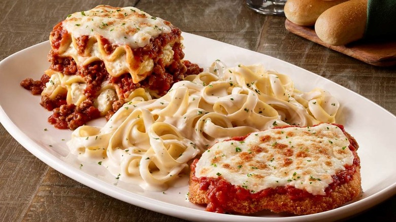 Olive Garden's Tour of Italy with lasagna, chicken parm, and fettucine alfredo