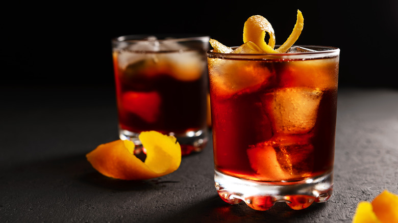 Negroni cocktails in glasses