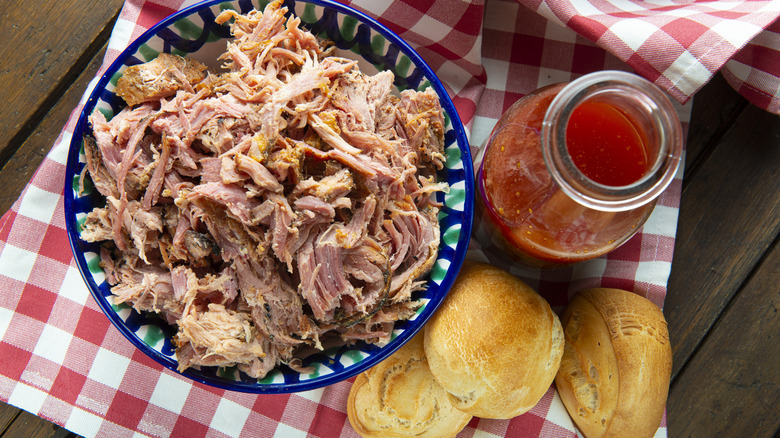North Carolina-style barbecue meat and sauce
