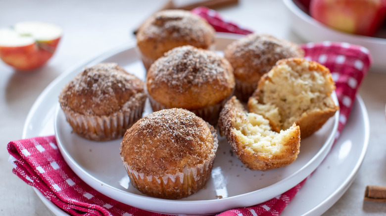 Cinnamon sugar apple muffins close-up on a dish