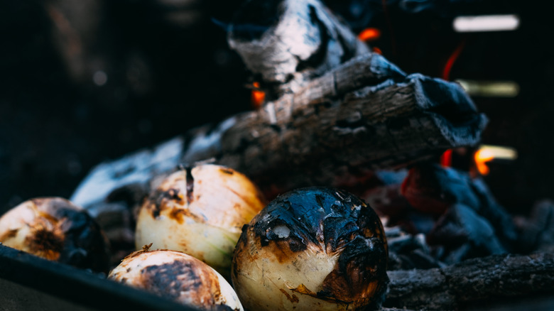 Whole onions in embers