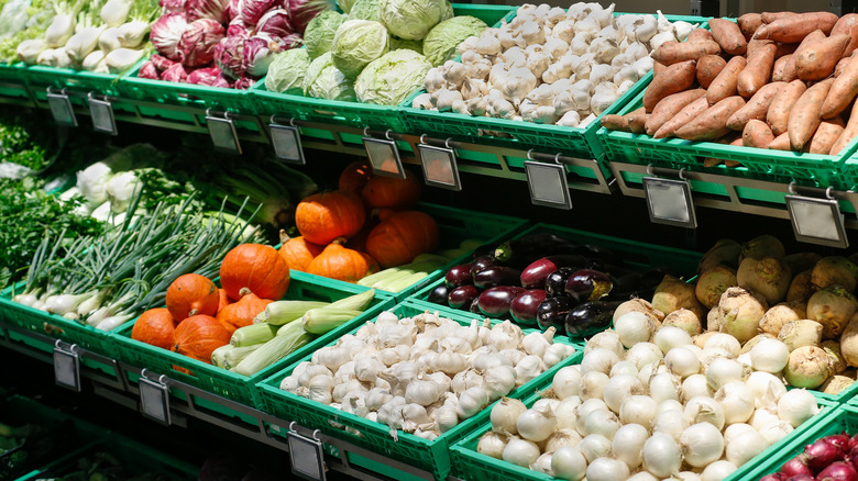 onions and other veggies at a grocery store