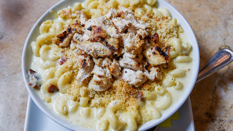 mac and cheese with chicken on top