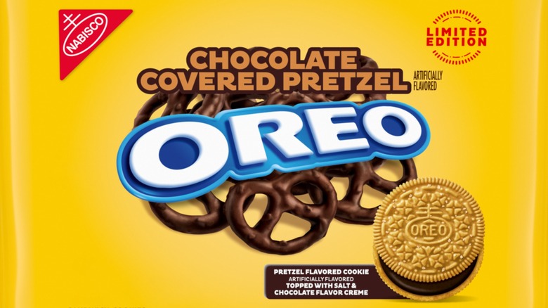 A bag of limited-edition chocolate covered pretzel Oreos