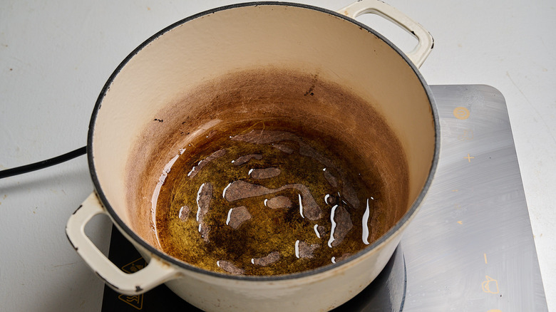 oil heating in a pot