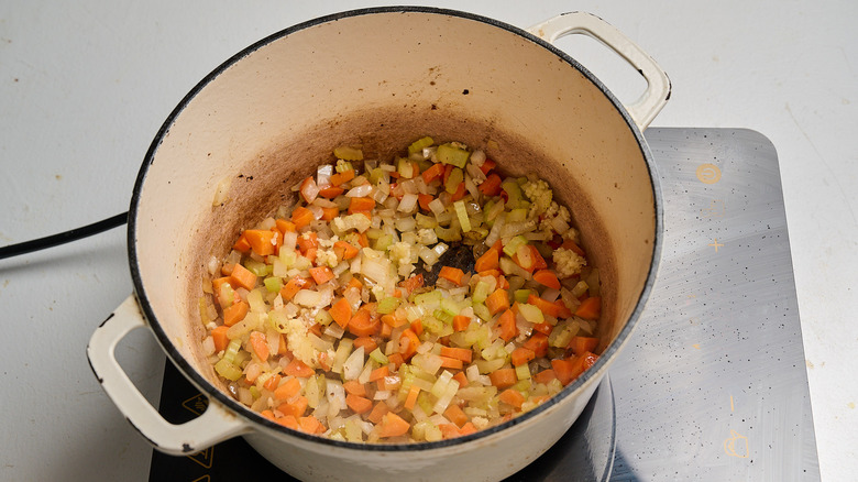 cooking vegetables in a pot