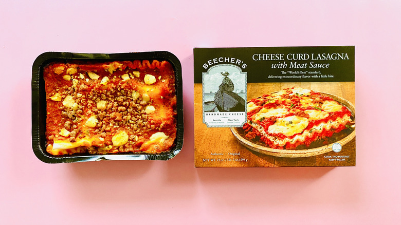 Beecher's frozen lasagna on pink