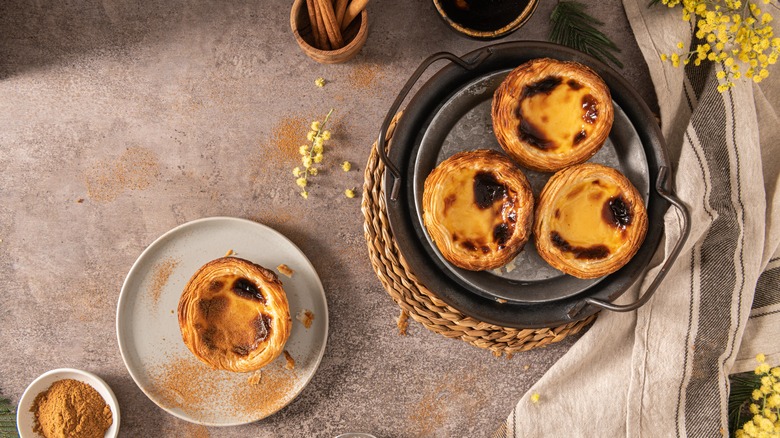 portuguese egg tart pastries on plate
