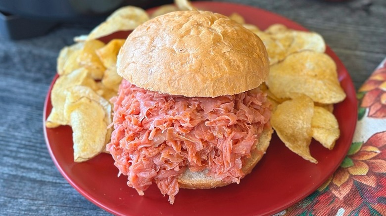 A chipped ham sandwich from Isaly's with chips