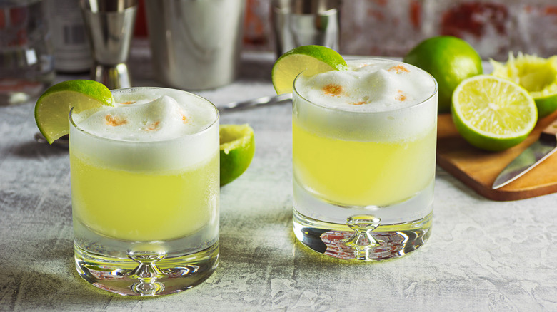 Two pisco sour cocktails