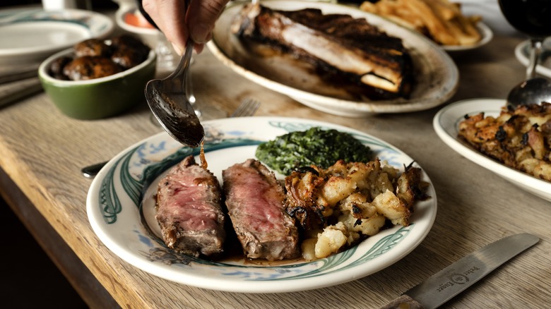 Peter Luger plate with steak and sides