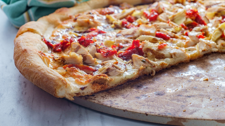 Pizza on a pizza stone