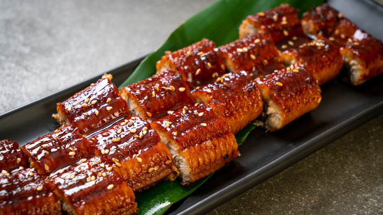 Slices of glazed eel