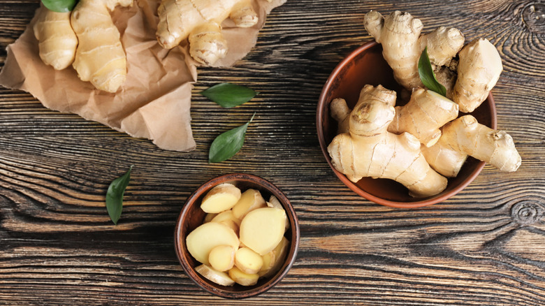 fresh ginger on white background