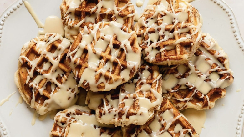A plate of cinnamon roll waffles