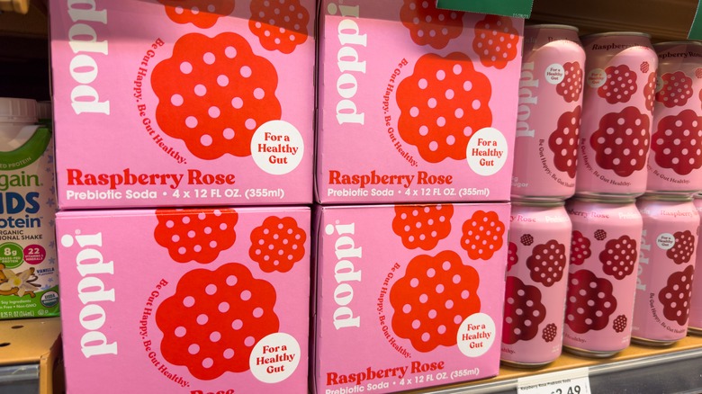 Boxes of Poppi on store shelf