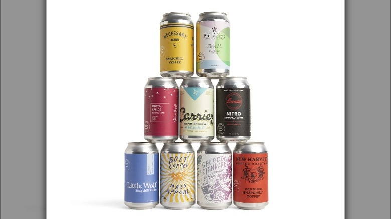 several Snapchill-produced canned coffees