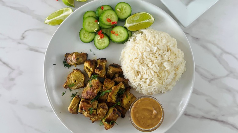 pork satay sauce cucumber rice