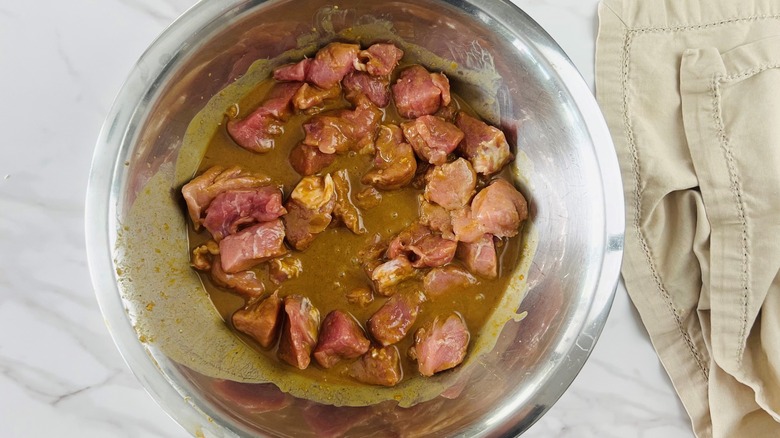 pork pieces in marinade