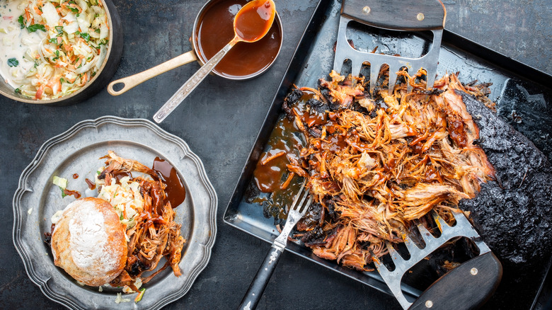 Shredded barbecued pulled pork butt 