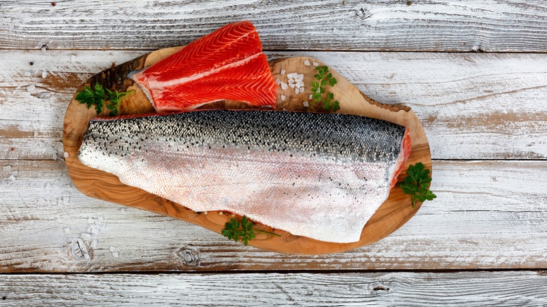 Salmon fillet skin side up 