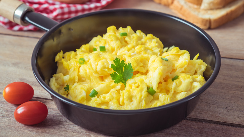 scrambled eggs in a pan