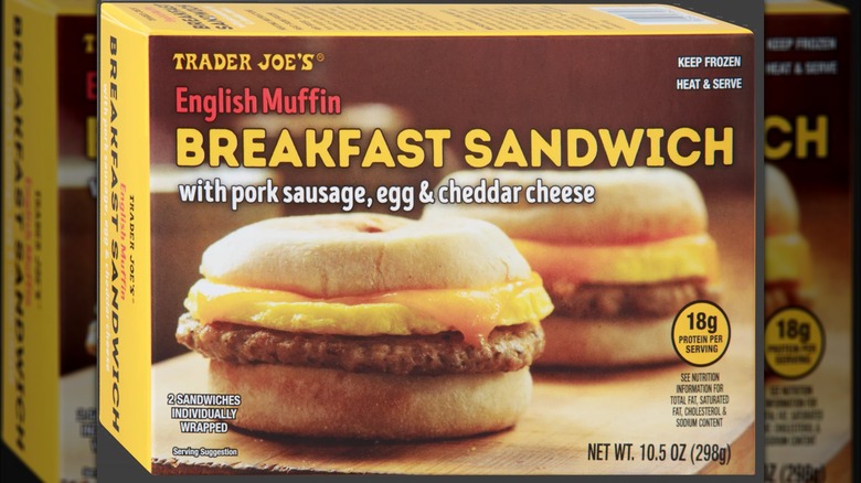 A box of Trader Joe's English Muffin Breakfast Sandwiches