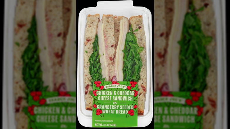 A Trader Joe's Chicken & Cheddar Cheese Sandwich package