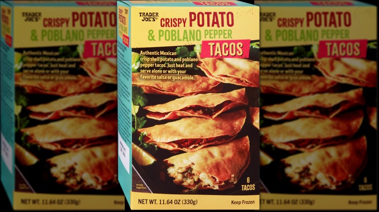 A box of Trader Joe's Crispy Potato & Poblano Pepper Tacos