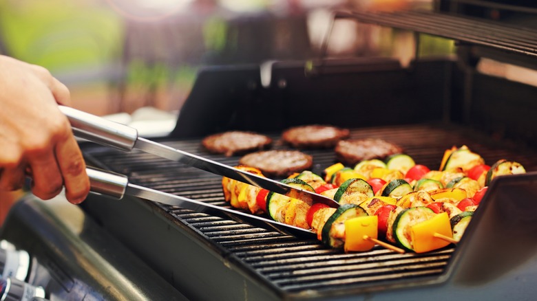 Vegetable skewers on a barbecue grill