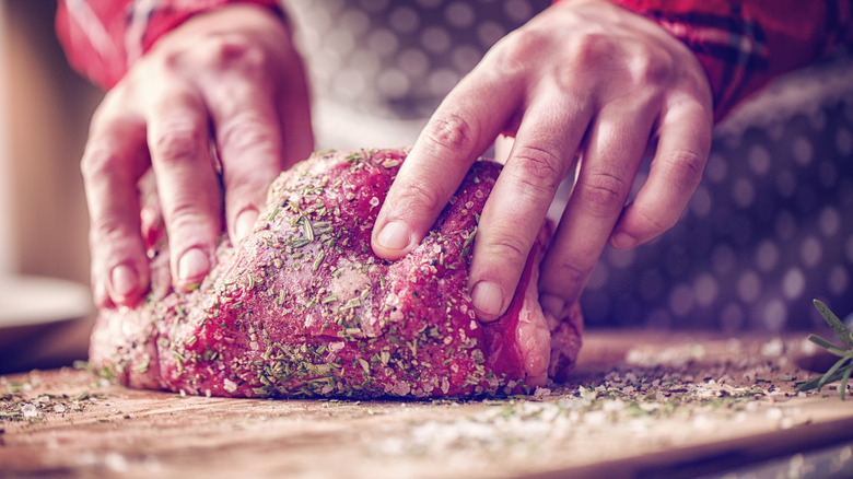 rolling prime rib in herbs